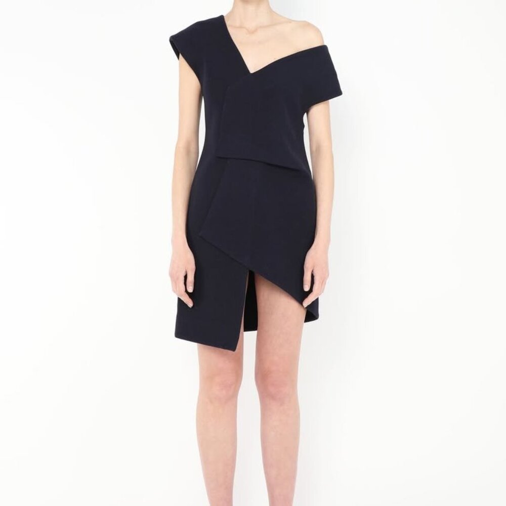 Jacquemus Asymmetrical Navy Wool Dress,